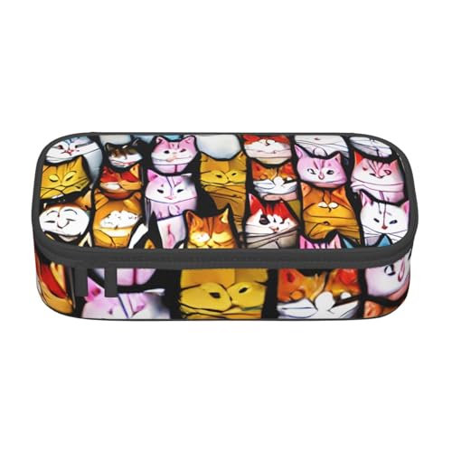 SSGVLPTO Viele Cartoon-Katzen-Druck-Schreibwaren-Organizer, Doppelreißverschluss, großes Federmäppchen, tragbares Federmäppchen, Schwarz , Einheitsgröße, Blumenmuster von SSGVLPTO