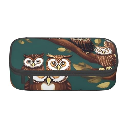 SSGVLPTO Viele Eulen auf Ästen bedruckter Schreibwaren-Organizer, doppelter Reißverschluss, großes Federmäppchen, tragbares Federmäppchen, Schwarz , Einheitsgröße, Blumenmuster von SSGVLPTO