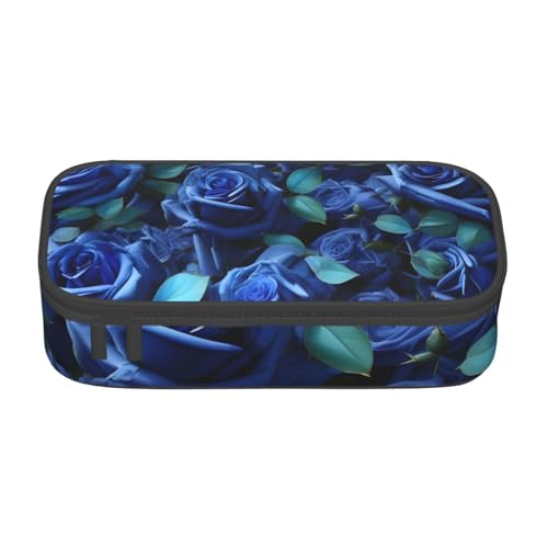 SSGVLPTO Viele blaue Rosen Druck Schreibwaren Organizer, Doppelreißverschluss, großes Federmäppchen, tragbares Federmäppchen von SSGVLPTO