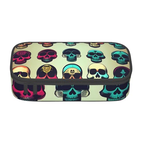 SSGVLPTO Viele coole Retro-Schädelkopf-Grafik-Druck-Schreibwaren-Organizer, Doppelreißverschluss, großes Federmäppchen, tragbares Federmäppchen, Schwarz , Einheitsgröße, Blumenmuster von SSGVLPTO