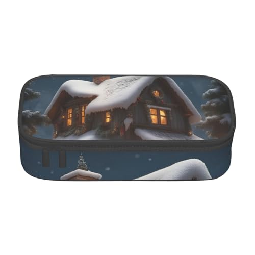 SSGVLPTO Weihnachtsdorfhaus mit 3 Drucken, Schreibwaren-Organizer, doppelter Reißverschluss, großes Federmäppchen, tragbares Federmäppchen von SSGVLPTO