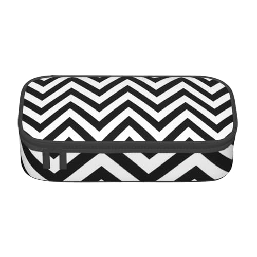 SSGVLPTO ZigZag Stripe Schreibwaren-Organizer, großes Federmäppchen mit doppeltem Reißverschluss, tragbar, für Stifte, Schwarz, Talla única, Blumig von SSGVLPTO