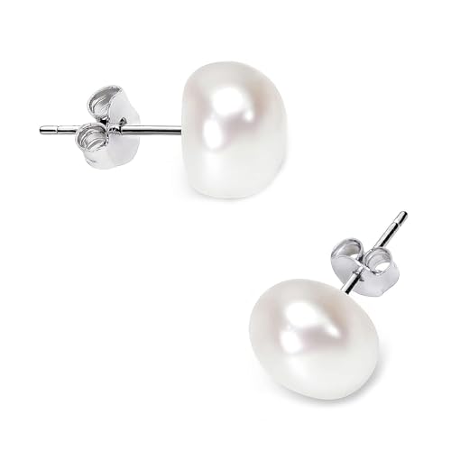 Perlenohrringe Silber 925, Perlen Ohrringe 925 Silber, Süßwasserperlen Ohrringe, für Damen Weißen Süßwasser-Zuchtperlen(8 MM) von SSHUIKKAI