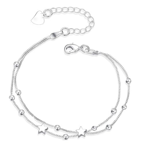 SSHUIKKAI Armbänder Für Frauen Sterling, Armband Silber 925 Damen, Verstellbare Layered Armband, für Frauen Mädchen von SSHUIKKAI