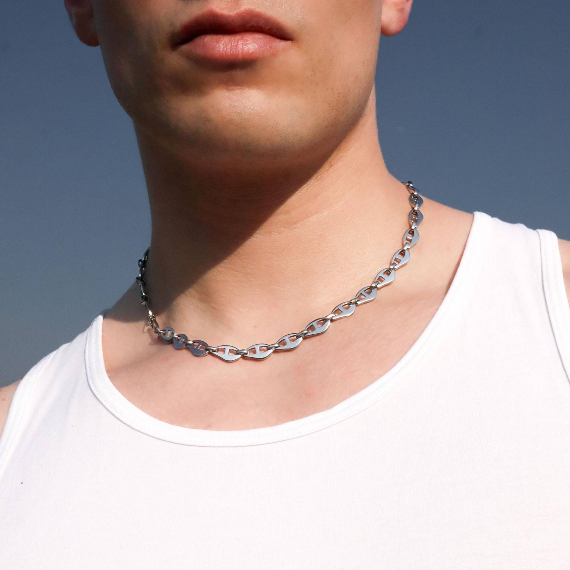 Maritimer | Silber Edelstahl Mariner Gliederkette Halskette Verstellbar Kette Anlauffrei Wasserdicht von SSIIBB