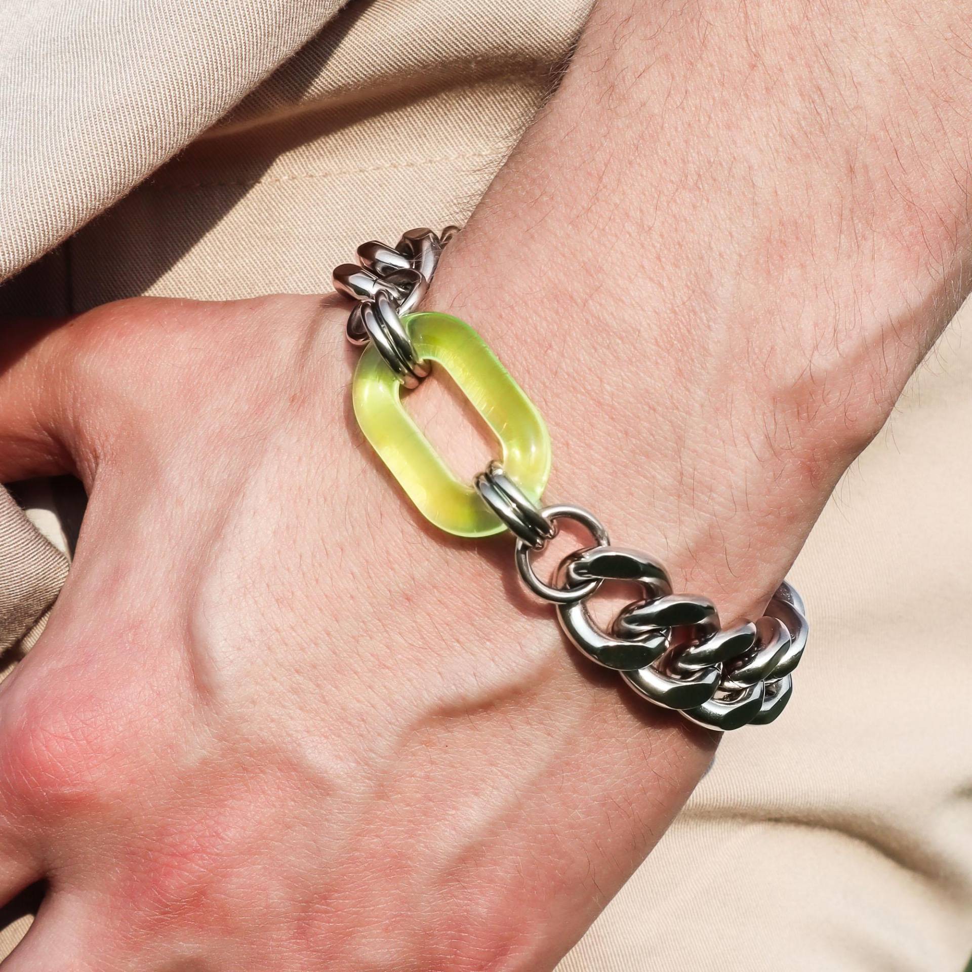 Nichtig | Kettenarmband Aus Edelstahl Lindgrün Klobig Dickes Schweres Grunge Punk Alternative Herren Schmuck Mode Wasserdicht Göre Armband von SSIIBB