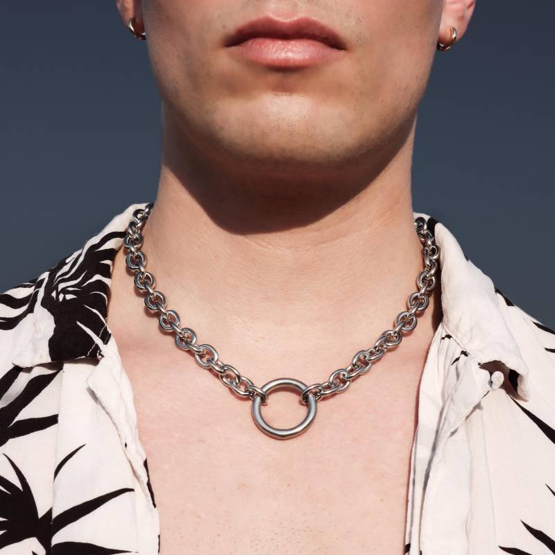 Synth | Edelstahl O Ring Seil-Kettenhalskette Halskette Grunge Punk Alternativ Streetwear Schmuck Silber Ästhetisch Mode Industriell Unisex von SSIIBB