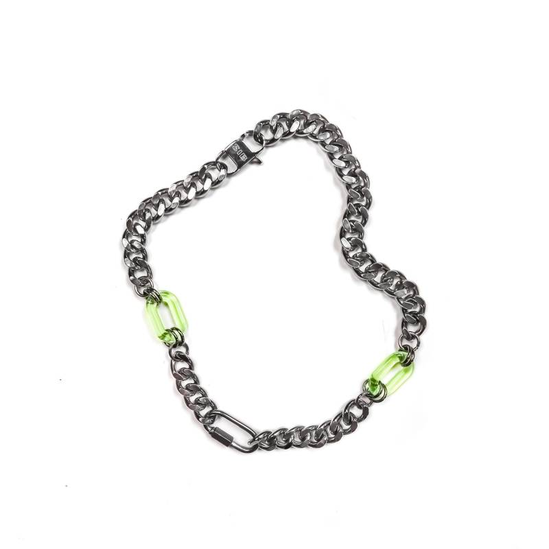 Tresor | Handgemachte Versilberte Gliederkette Aus Edelstahl Lindgrüne Grunge Göre Punk Alternative Herren Halskette von SSIIBB