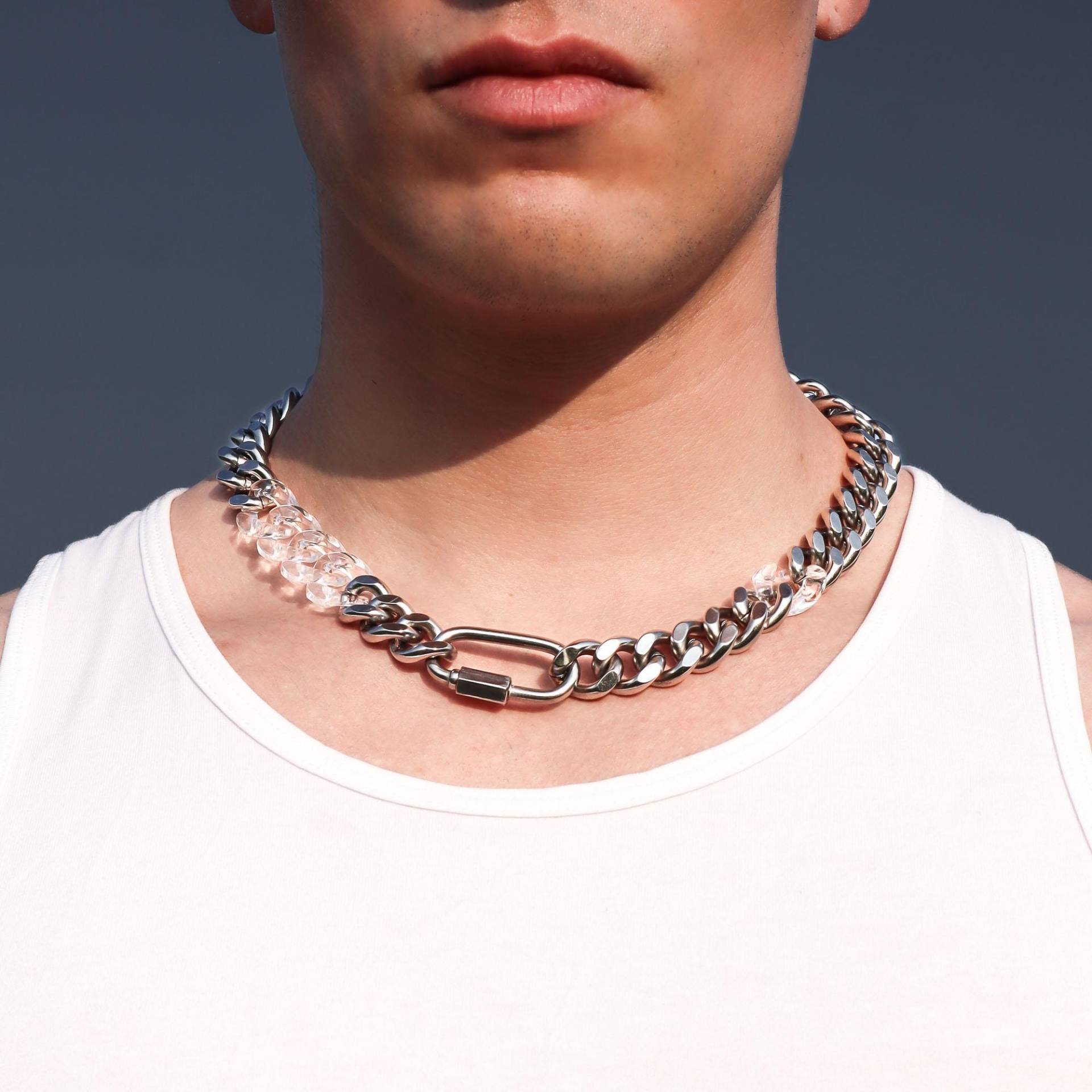 Tschuss | Handgemachte Versilberte Gliederkette Aus Edelstahl Grunge Moderne Punk Alternative Herren Halskette Unisex von SSIIBB