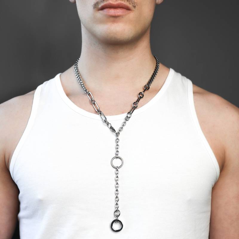 Yanik | Verstellbare Lariat Hardware Kette in Stahl Industriellen Grunge Punk Alternativ-Mode Streetwear-Stil von SSIIBB