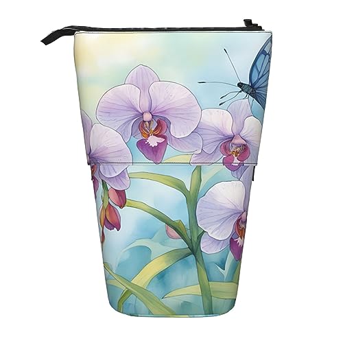 Aufbewahrungstasche mit Reißverschluss, Motiv: Orchidee, Blume, Schmetterling, weich, frisch, erweiterbar, Büro-Schreibtisch-Organizer von SSIMOO