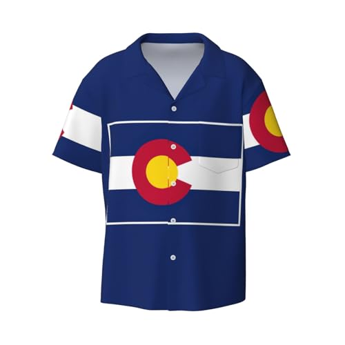 Colorado State Flag Print Atmungsaktives Strandhemd und Freizeithemd für Herren, perfektes Sommer-Outfit, Schwarz, 3XL von SSIMOO