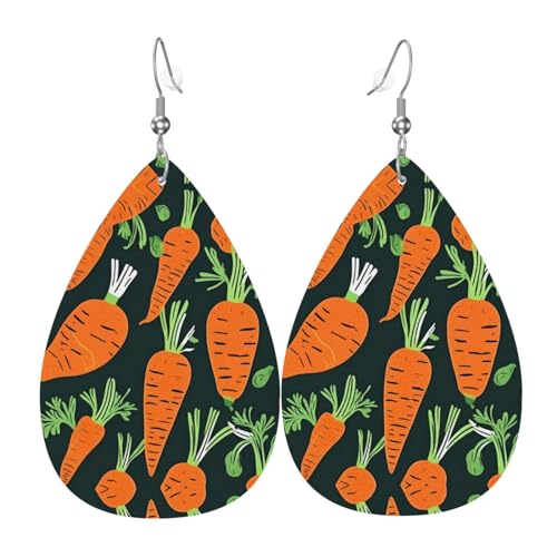 Happy Carrot nahtlose Muster tropfenförmige Leder-Ohrringe für Damen, Mode-Accessoires, Valentinstag unverzichtbar, Einheitsgröße, Leder Leder Polyurethan von SSIMOO