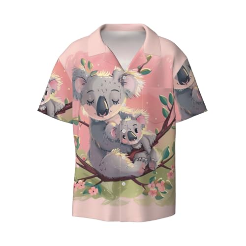 Kurzärmliges Hemd mit Koalabär-Aufdruck, kubanischer Kragen, perfekte Strand- und Freizeitkleidung für Herren, Schwarz, L von SSIMOO