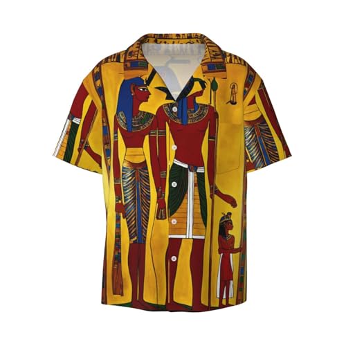 Kurzärmliges Hemd mit kubanischem Kragen, Motiv: Altes Ägypten, Tribe-Serie, perfekte Strand- und Freizeitkleidung für Herren, Schwarz, XL von SSIMOO
