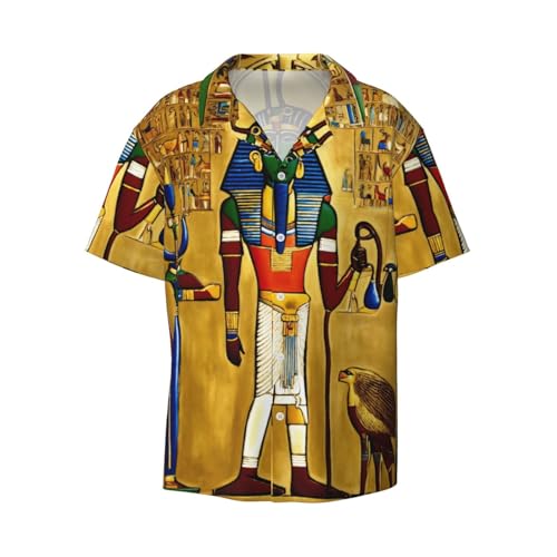 Kurzärmliges Hemd mit kubanischem Kragen, Motiv: Altes Ägypten, Tribe-Serie, perfekte Strand- und Freizeitkleidung für Herren, Schwarz, XL von SSIMOO