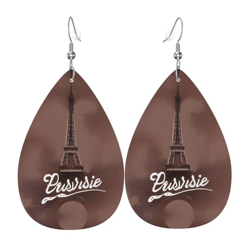 Pariser Kaffee-Eiffelturm-Ohrhänger aus Leder, modisches Accessoire für Damen, unverzichtbar für den Valentinstag, Einheitsgröße, Leder Leder Polyurethan von SSIMOO