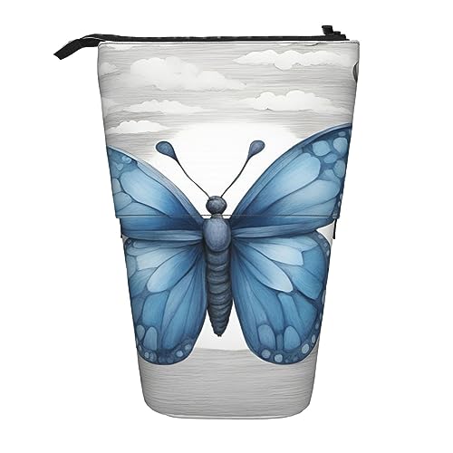 SSIMOO Blau Schmetterling & Wolken 1 Erweiterbare Aufbewahrungstasche, Reißverschluss Artikeltasche pa | Büro-Organizer für Schreibtisch von SSIMOO