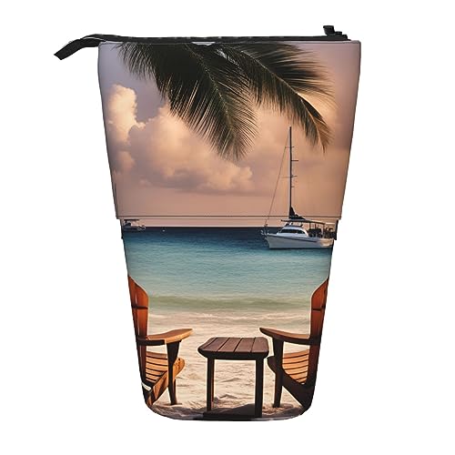 SSIMOO Dream Bunte erweiterbare Aufbewahrungstasche, mit Reißverschluss, Büro-Schreibtisch-Organizer, Beach Palm Tree Chairs Boats2, Einheitsgröße von SSIMOO