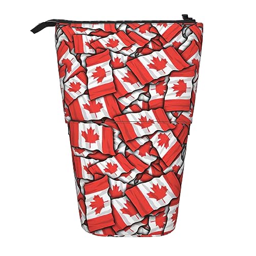 SSIMOO Erweiterbare Aufbewahrungstasche mit Erdbeer-Muster, Cartoon-Design, Reißverschluss, für den Schreibtisch, Kanadische Flagge, one size von SSIMOO