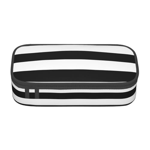 SSIMOO Federmäppchen aus Oxford-Gewebe, großes Fassungsvermögen, tragbares Federmäppchen mit Reißverschluss, Streifen schwarz weiß, Einheitsgröße von SSIMOO