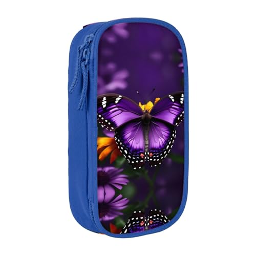 SSIMOO Federmäppchen aus Oxford-Stoff, mit Reißverschluss, ideal für Reisen, funktional, Violett, Lila Schmetterling und Blume, Einheitsgröße von SSIMOO