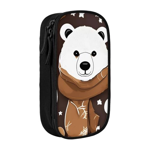 SSIMOO Federmäppchen aus Oxford-Stoff, mit Reißverschluss, ideal für Reisen, funktional, Weiß, White Bear Brown Bear, Einheitsgröße von SSIMOO