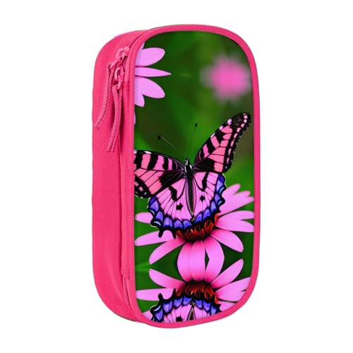 SSIMOO Federmäppchen aus Oxford-Stoff, mit Reißverschluss, ideal für Reisen, praktisch und funktional, Pink Flower Purple Butterfly, Einheitsgröße von SSIMOO