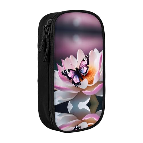 SSIMOO Federmäppchen aus Oxford-Stoff, mit Reißverschluss, ideal für Reisen, praktisch und funktional, mit Blumen- und Schmetterlingsmotiv, rosa Schmetterling (Pink Butterfly), Einheitsgröße von SSIMOO