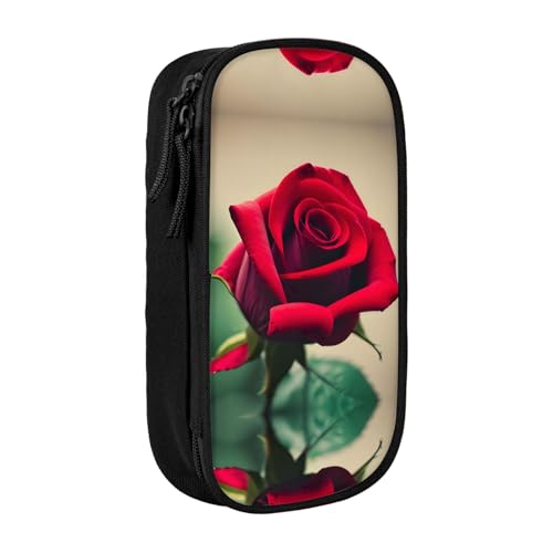 SSIMOO Federmäppchen aus Oxford-Stoff mit roter Rose, Aufbewahrungstasche mit Reißverschluss, ideal für Reisen, schön funktional, A Rote Rose, Einheitsgröße von SSIMOO