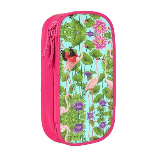 SSIMOO Federmäppchen mit Flamingo-Motiv und Blumenmotiven, Oxford-Stoff, mit Reißverschluss, ideal für Reisen, schön funktional, Flamingo Love Flowers, Einheitsgröße von SSIMOO