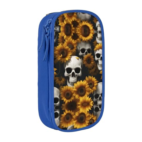 SSIMOO Federmäppchen mit Sonnenblumen-Motiv, Halloween-Totenkopf-Design, Oxford-Stoff, Aufbewahrungstasche mit Reißverschluss, ideal für Reisen, schön funktional, Sonnenblumen-Halloween-Totenkopf2, von SSIMOO