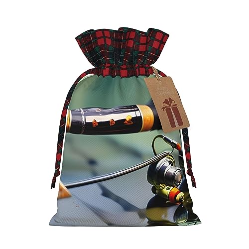 SSIMOO Schicke Weihnachtsgeschenktasche mit Kordelzug für Angelruten, Jute Patchwork, wiederverwendbar von SSIMOO