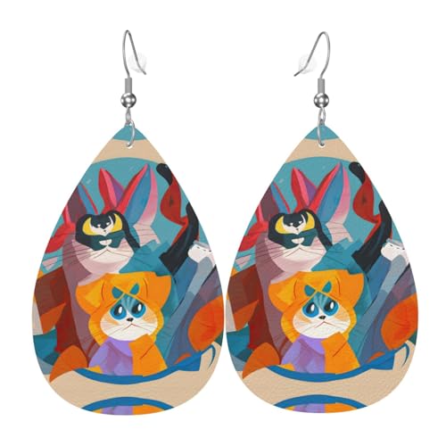 Schöne Cartoon-Katzen-Leder-Ohrringe, modisches Accessoire für Damen, unverzichtbar für den Valentinstag, Einheitsgröße, Leder Leder Polyurethan von SSIMOO