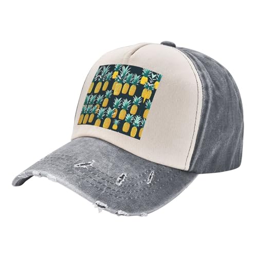 Unisex Denim Einstellbare Atmungsaktive Sportmütze Stylische Outdoor Baseball Cap Ananas, One Size, Ananas, One size von SSIMOO
