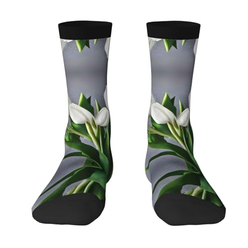 Weiße Tulpen Blumen Mitte der Wade Socken, bequeme und atmungsaktive Sport- und Freizeitsocken, Weiße Tulpen, One size von SSIMOO