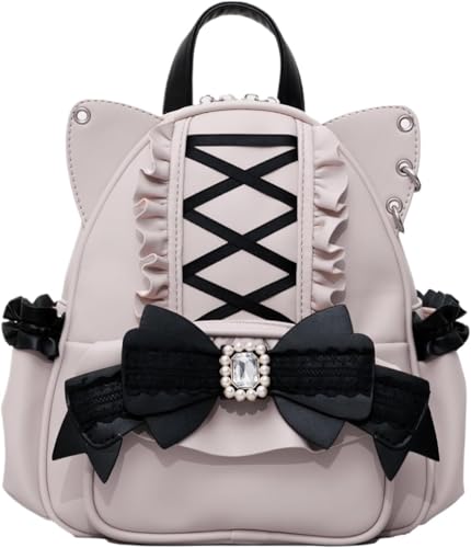 SSIPIS Niedlicher Anime-Rucksack mit Katzenohren für Damen, Mini-Rucksack mit Schleife, süße Tagesrucksack-Schultertasche, modischer kleiner Tagesrucksack (Pink) von SSIPIS