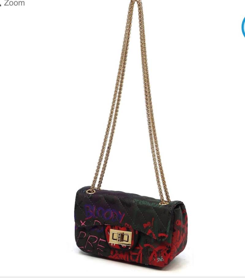 Multi Graffiti Print Qulited Classic Schultertasche von SSJbagsandaccessorie