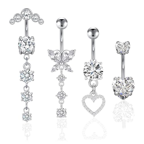SSKHE 4 Stück Bauchnabelpiercing Baumelnd Bauchnabel Banane Barbell Herz Schmetterling Blume Anhänger Piercing Bauchnabel Schmuck Damen von SSKHE