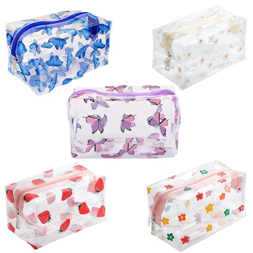 SSKHE 5 Stück klare Bleistifthülle Set - Transparente Schreibwaren mit niedlichen Drucken, wasserdichte PVC große klare Bleistifthülle, für Schule, Büro & täglichen Gebrauch von SSKHE