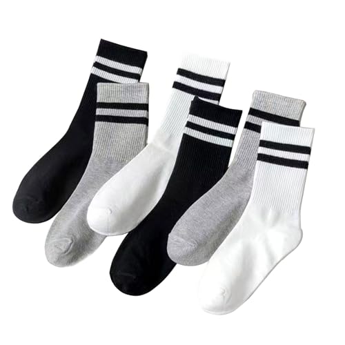 SSKHE 6 Paare Socken Herren Damen Sportsocken Tennissocken Sport Socken Männer Frauen 43-46 Baumwolle Socken mit Streifen von SSKHE