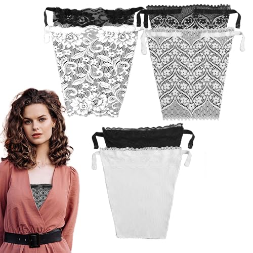 SSKHE 6 Stück Clip-On-BH-Einsätze, BHS mit Spitzeneinsätzen, Damen Clip-on Mock Camisole BH Einsatz, Spitzenträger-Druckknöpfen, Spitzeneinsatz für niedrig geschnittenes Kleid (Weiß & Schwarz) von SSKHE