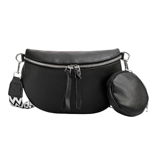 SSKHE Damen Mode Crossbody Hüfttasche Set Weich Vegan PU Leder Gürteltasche + Passende Münzbörse Große Kapazität Verstellbarer Breiter Gurt für Reisen Arbeit, Schwarz , one size von SSKHE
