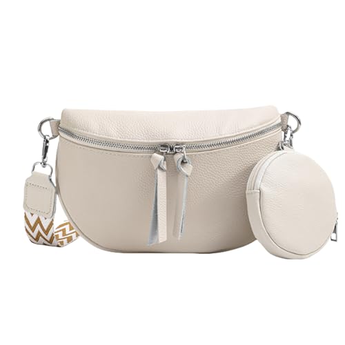 SSKHE Damen Mode Crossbody Hüfttasche Set Weich Vegan PU Leder Gürteltasche + Passende Münzbörse Große Kapazität Verstellbarer Breiter Gurt für Reisen Arbeit, weiß, one size von SSKHE