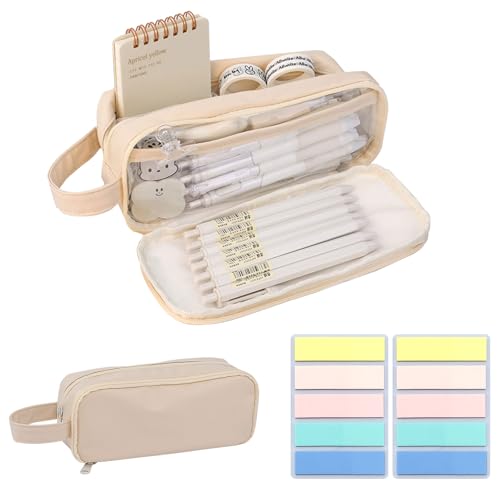 SSKHE Durchsichtig Federmäppchen mit 200 Stück Haftnotizen,mäppchen Teenager federtaschen,büro federtasche Erwachsene transparent,multifunktionale Tasche federmäppchen für Kinder von SSKHE