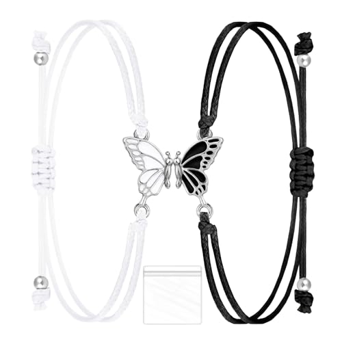 SSKHE Freundschaftsarmbänder, Verstellbare Paar Passende Armbänder Beziehung Langstrecke mit Schmetterling Anhänger Freunde Paar Geflochtenes Seil Armband Geschenk für Liebhaber Freunde Familie, von SSKHE