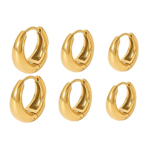 SSKHE Gold Hoop Ohrringe Set - 3 Paare in verschiedenen Größen, hypoallergene Huggie-Hoop-Ohrringe, Tropfenform, für jede Gelegenheit geeignet (Täglich, Party, Geschenk) von SSKHE
