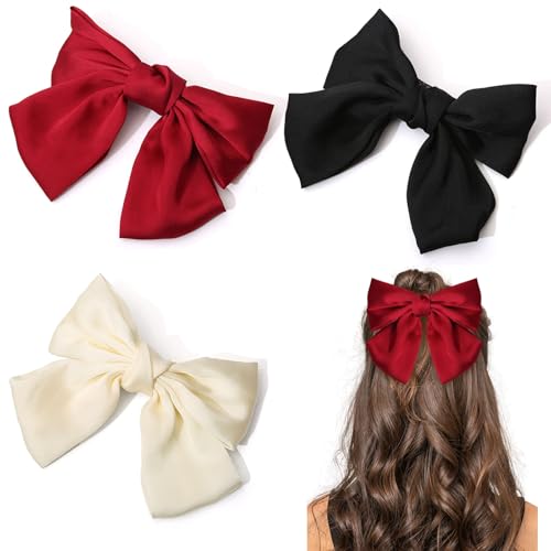 SSKHE Haarschleifen mit Schleife, einfarbig, weicher Satin, seidige Haarschleifen für Damen und Mädchen, 3 Stück von SSKHE