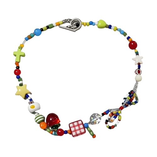 SSKHE Moderne Frauen Mode Bunte Perlen Halskette, Bogen Halskette, Sterne und Früchte, Party Mode Accessoires, Regenbogen Perlen Halskette von SSKHE