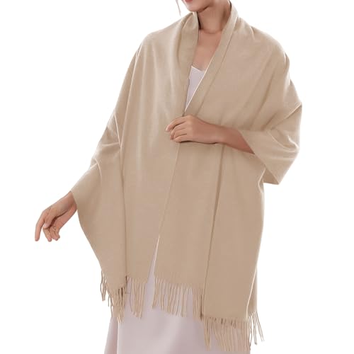 SSKHE Scarf Stole Festive Fur Evening Dress Pashmina Scarves for Women Wedding Shoulder Scarf for Winter Autumn (Beige) von SSKHE